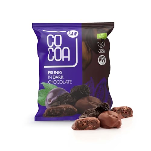 CO COA Pflaumen in dunkle Schokolade BIO 70g - Zartbitter Schokolade aus ROH-Schokolade, ohne weißen Zucker, vegan, glutenfrei, laktosefrei - Beliebtes Dessert mit Dark Chocolate von Co coa