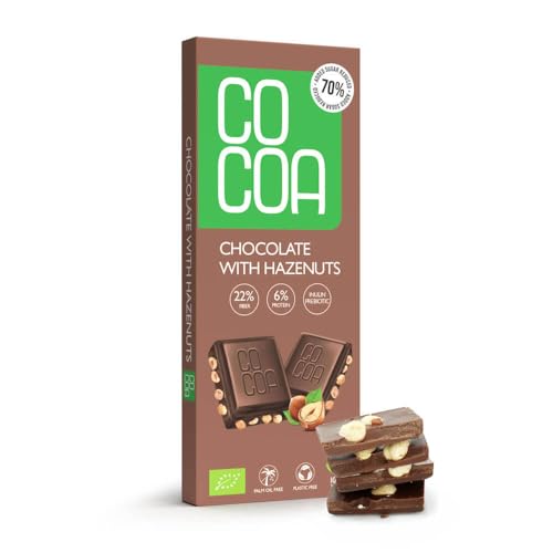 CO COA Schokolade ohne weißer Zucker mit Haselnüssen BIO 40g - 70% weniger kokoszucker, Low Carb Snack, Schokolade Geschenk, vegan, keto-freundlich, hoher Ballaststoffgehalt von Co coa