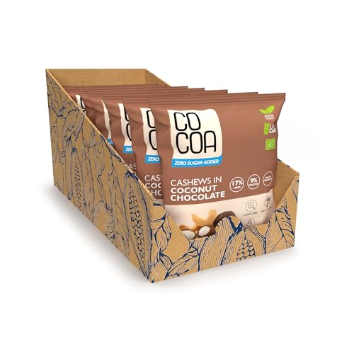 Cashewnüsse Low Carb Kokosschokolade BIO BOX 7x70g (490g)/Kein zugesetzter Zucker Schokolade, Vegan Schokolade ohne zuckerzusats, BIO Cashewnüsse in milder diätetischer veganer Schokolade. von Co coa