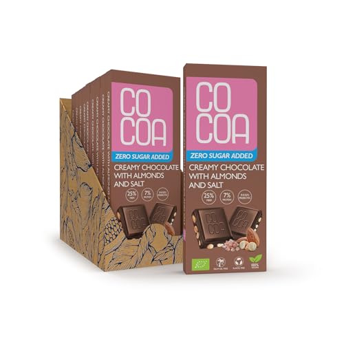 Cremige Schokolade mit Mandeln und Salz BIO BOX 10x40g (400g)/ZERO SUGAR, 0% Zuckerzusatz, kohlenhydratarmer Snack mit Inulin-Probiotikum, perfekt für kohlenhydratarme und ketogene Diäten von Co coa