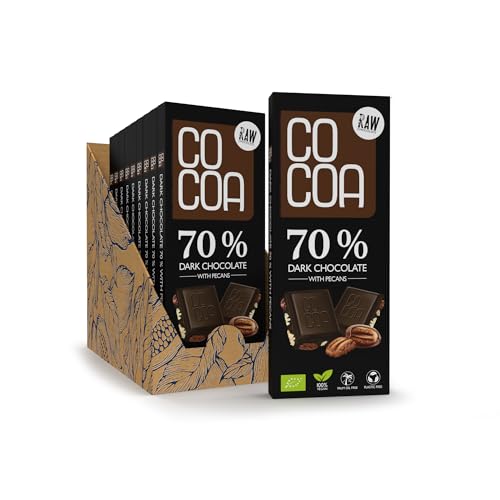 Dunkle Schokolade 70% mit Pekannüssen BIO BOX 10x40g (400g), ohne weißen raffinierten Zucker, ROH-Schokolade aus ungerösteten Kakaobohnen, klassische dunkle Schokolade mit Pekannüssen. von Co coa