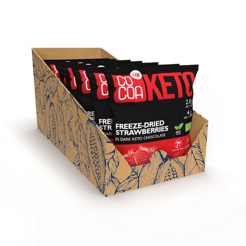 Erdbeeren in Schokolade Keto BIO/BOX 7x40g (280g), Low Carb Snack mit MCT-Öl, Snack in Schokolade ohne zuckerzusatz-nur 4g Kohlenhydrate, perfekt für eine ketogene und kohlenhydratarme Ernährung von Co coa