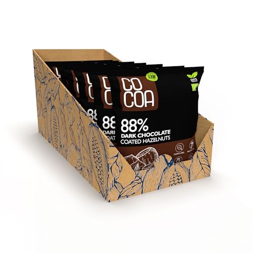 Haselnüsse in dunkler Schokolade 88% BIO BOX 7x70g (490g), ohne weißen raffinierten Zucker, ROH-Schokolade aus ungerösteten Kakaobohnen, klassische dunkle Schokolade mit Haselnüssen. von Co coa