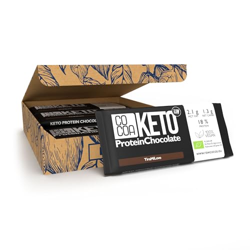 CO COA BIO Keto-Protein-Schokolade TiraMiLove BOX 12x40g - Protein Riegel mit MCT-Öl, Zuckerfreie Süssigkeiten & Zuckerfreie Schokolade, Low Carb & Keto Snack, Vegan, Ohne GVO, 18% Protein von Co coa