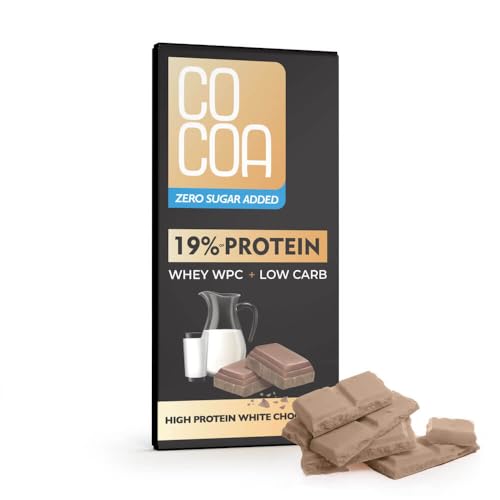 CO COA Proteinschokolade Weiß 65g - 0% Zuckerzusatz, 19% Eiweißanteil, Gesüßt mit Erythritol, Niedriger Glykemischer Index, LOW CARB, KETO Freundlich, Ohne GMO, Protein Pulver, Whey Protein Riegel von Co coa