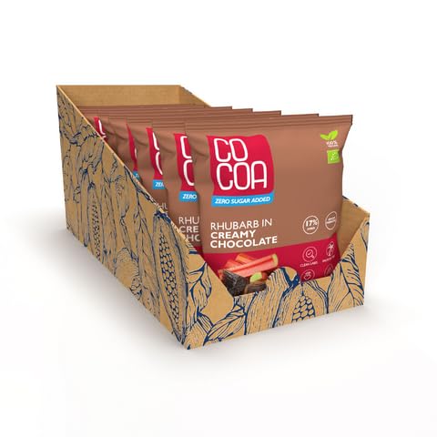 CO COA Rhabarber in cremiger Schokolade BIO BOX 7x70g (490g) | Heiße Schokolade | Zuckerfreie Süssigkeiten | Vegane Süßigkeiten | 0% Zuckerzusatz, Ballaststoffe, Präbiotika von Co coa