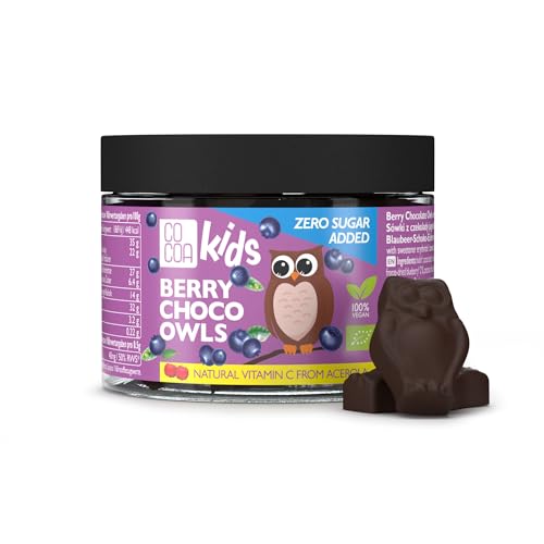 COCOA Schoko BIO Eulen- Zuckerfreie Süßigkeiten mit Vitamin C aus Acerola, Präbiotika aus Inulin, Schokolade ohne Zucker, Erythrit gesüßt, 120g, glutenfrei, vegan, laktosefrei, Milchbeergeschmack von Co coa