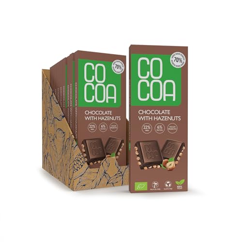 Schokolade mit Haselnüssen BIO BOX 10x40g (400g), 60% weniger Zucker, Low Carb Snack, Schokolade mit niedrigem Kokoszuckeranteil, perfekt für eine kohlenhydratarme Ernährung von Co coa