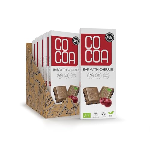 Weißer Riegel mit Kirschen BIO BOX 10x40g (400g), 60% weniger Zucker, Low-Carb-Snack, Schokolade mit niedrigem Kokoszucker-Anteil, perfekt für eine kohlenhydratarme Ernährung von Co coa