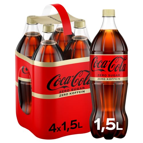 Coca-Cola Zero Sugar - prickelndes Erfrischungsgetränk mit originalem Coke-Geschmack - ohne Zucker und ohne Kalorien - koffeinfreier Softdrink in Einweg Flaschen (4 x 1500 ml) von Coca-Cola