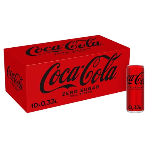 Coca-Cola Zero Sugar - koffeinhaltiges Erfrischungsgetränk mit originalem Coca-Cola Geschmack - null Zucker und ohne Kalorien - in stylischen Dosen (10 x 330 ml) von Coca-Cola Zero