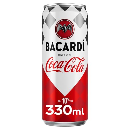 Bacardí Coca-Cola - alkoholhaltiges Mixgetränk (10% Vol) mit perfekter Mischung aus Bacardí Rum und erfrischender Coca-Cola - in stylischen Einweg Dosen (12 x 330ml) von Coca-Cola