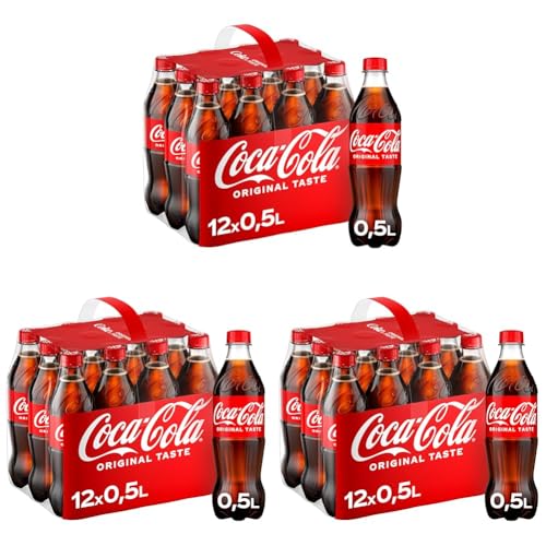 Coca-Cola Classic, Pure Erfrischung mit unverwechselbarem Coke Geschmack in stylischem Kultdesign, 12 x 500 ml Einweg Flasche (Packung mit 3) von Coca-Cola