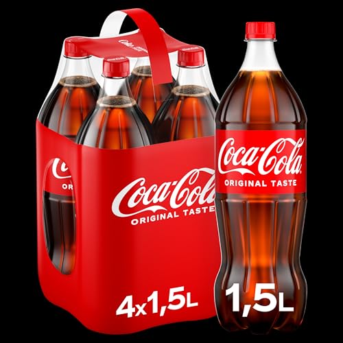 Coca-Cola Classic - prickelndes Erfrischungsgetränk mit unverwechselbarem Coke-Geschmack - koffeinhaltiger Softdrink in in Einweg Flaschen (4 x 1500 ml) von Coca-Cola