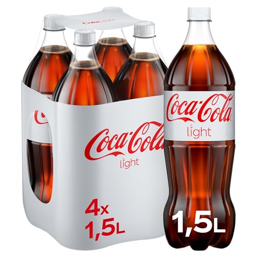 Coca-Cola Light , Erfrischendes Softgetränk in praktischen Flaschen - Coca-Cola Geschmack ohne Kalorien , 4 x 1,5 Liter Einweg Flasche von Coca-Cola