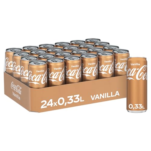 Coca-Cola Vanilla - erfrischendes, koffeinhaltiges Getränk mit originalem Vanillegeschmack - in praktischen Einweg Dosen (24 x 330 ml) von Coca-Cola