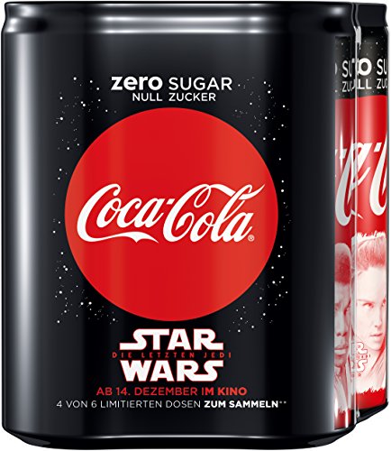 Coca-Cola Zero , Koffeinhaltiges Erfrischungsgetränk in stylischen Dosen mit originalen Coca-Cola Geschmack - null Zucker und ohne Kalorien , 6 x 4 x 330 ml Dose von Coca-Cola