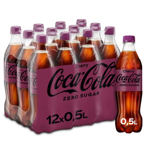 Coca-Cola Zero Sugar Cherry - fruchtiges Erfrischungsgetränk mit Kirsch-Geschmack - ohne Zucker und ohne Kalorien - koffeinhaltiger Softdrink in Einweg Flaschen (12 x 500 ml) von Coca-Cola
