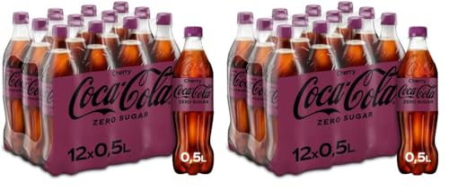 Coca-Cola Zero Sugar Cherry - fruchtiges Erfrischungsgetränk mit Kirsch-Geschmack - ohne Zucker und ohne Kalorien - koffeinhaltiger Softdrink in Einweg Flaschen (12 x 500 ml) (Packung mit 2) von Coca-Cola