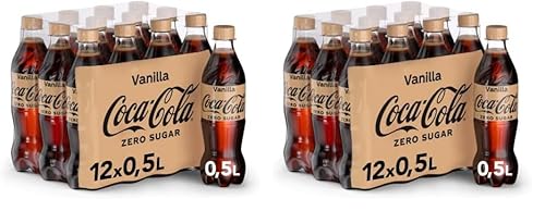 Coca-Cola Zero Sugar Vanilla - prickelndes, koffeinhaltiges Getränk mit originalem Vanillegeschmack - ohne Zucker - in praktischen Einweg Flaschen (12 x 500 ml) (Packung mit 2) von Coca-Cola