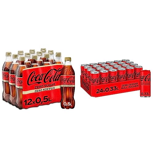Coca-Cola Zero Sugar - prickelndes Erfrischungsgetränk mit originalem Coke-Geschmack (12 x 500 ml) & Zero Sugar - koffeinhaltiges Erfrischungsgetränk mit originalem Coca-Cola Geschmack (24 x 330 ml) von Coca-Cola
