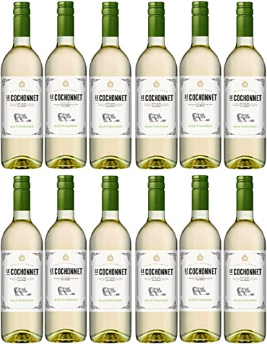 Le Cochonnet Sauvignon Blanc Pays d' Oc Weißwein veganer Wein trocken IGP Frankreich I Versanel Paket (12 x 0,75l) von Cochonnet