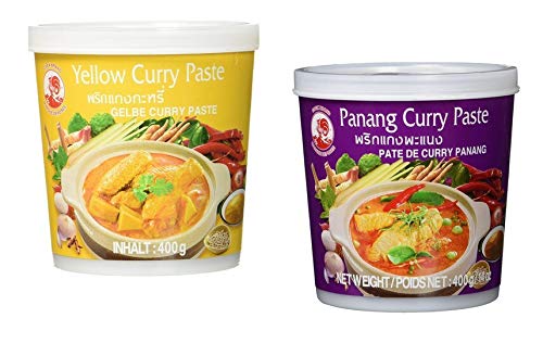 Cock Brand - Probierset Currypasten - 2er Pack (2 x 400g) - 2 Sorten, je 1 Dose Gelb, Panang Currypaste von Cock