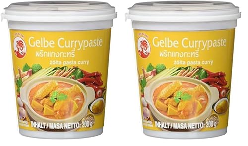 Cock Currypaste, gelb, milde Schärfe, authentisch thailändisch kochen, natürliche Zutaten, vegan, halal und glutenfrei (1 x 200 g) (Packung mit 2) von Cock