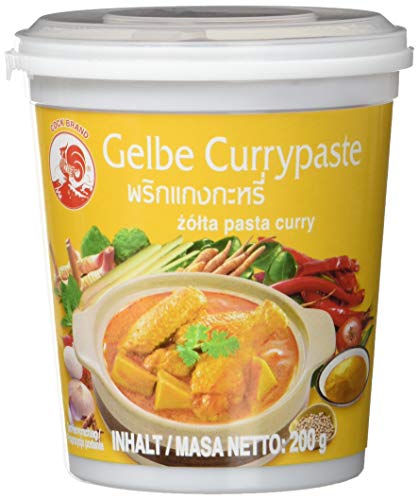 Cock Currypaste, gelb, milde Schärfe, authentisch thailändisch kochen, natürliche Zutaten, vegan, halal und glutenfrei (1 x 200 g) von Cock