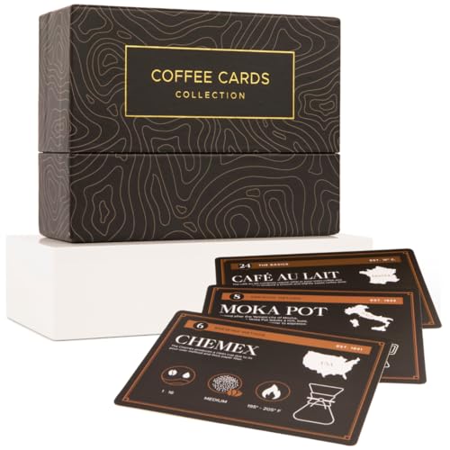 Kaffeekarten mit Kaffeezubereitungsmethoden, 45 Kaffeekarten + Kaffee-Rezepte mit Schritt-für-Schritt-Anleitung (evtl. nicht in deutscher Sprache), inklusive Geschichte der Kaffeegetränke. von Coffee Cards Collection