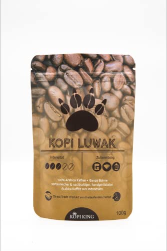 Kopi Luwak 100% Arabica Kaffee 100g (Katzenkaffee von frei lebenden Tieren) (100g Bohne) | Sortenrein | Raritätenkaffee | Direct Trade | Made In Germany von Coffee King