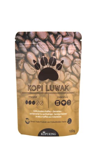 Kopi Luwak 100% Arabica Kaffee 100g (Katzenkaffee von frei lebenden Tieren) (100g Gemahlen) | Sortenrein | Raritätenkaffee | Direct Trade | Made In Germany von Coffee King