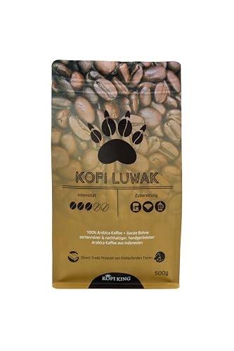 Kopi Luwak 100% Arabica Kaffee 500g (Katzenkaffee von frei lebenden Tieren) (500g Bohne) | Sortenrein | Raritätenkaffee | Direct Trade | Made In Germany von Coffee King