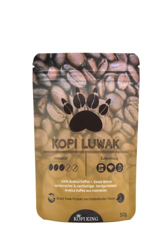 Kopi Luwak 100% Arabica Kaffee 50g (Katzenkaffee von frei lebenden Tieren) (50g Bohne) | Sortenrein | Raritätenkaffee | Direct Trade | Made In Germany von Coffee King