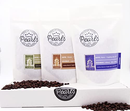 Jemen Mocha Kaffee Probierset ganze Bohne 3 x 200 g | Spezialitätenkaffee 100% Arabica aus dem Jemen von CoffeePearls® | Kaffee Geschenkset│ (Espresso) von Coffee Pearls