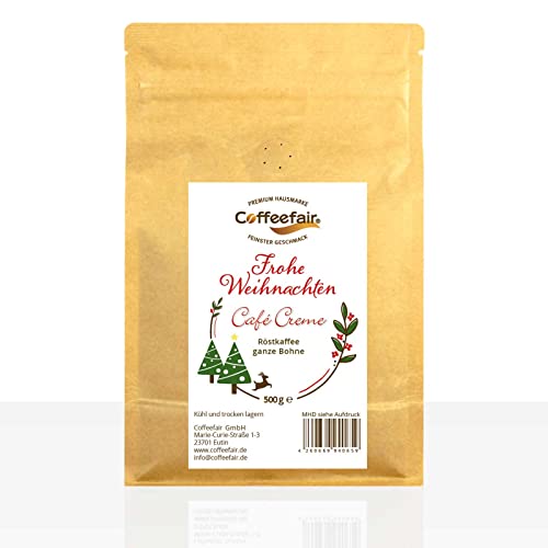 Coffeefair Cafe Creme Weihnachtsedition - 500g ganze Kaffee-Bohnen Barista Qualität von Coffeefair