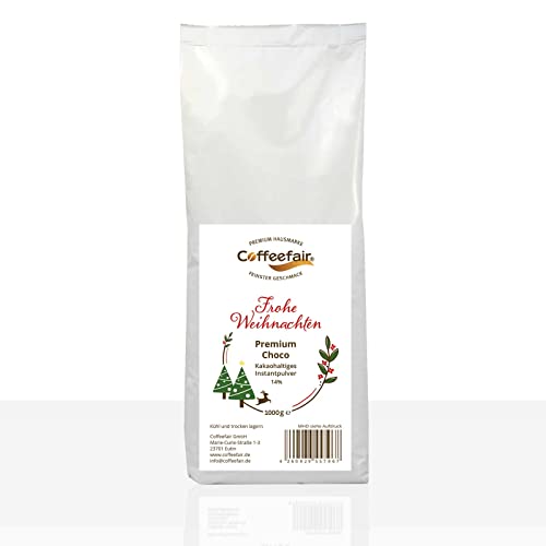 Coffeefair Premium Choco Kakao Weihnachtsedition 10 x 1kg Kakaopulver mit 14% Kakaoanteil für Kaffeevollautomaten geeignet, heiße Schokolade für Weihnachtsmarkt, frohe Weihnachten von Coffeefair