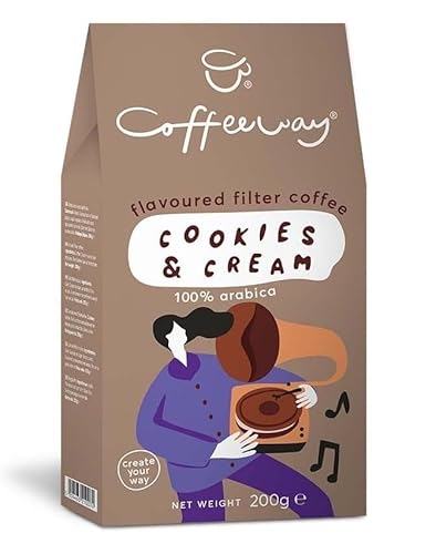 Coffeeway Gemahlener Kaffee mit Cookies and Cream Geschmack 800g (4x200g) - Außergewöhnlich gemahlener Kaffee, fachmännisch geröstet, Premium Arabica-Bohnen, glutenfrei, kalorienarm, zuckerfrei, vegan von Coffeeway