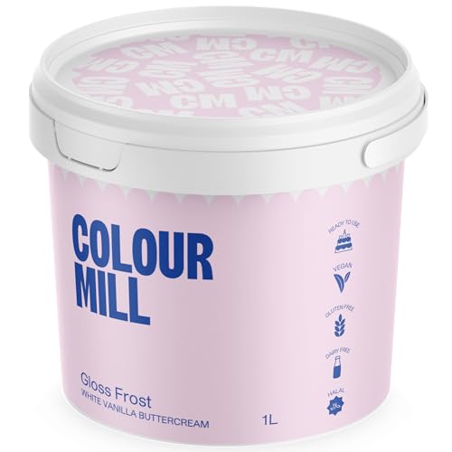 Colour Mill White Buttercream Gloss Frost, Weiße Buttercreme im Schweizer Baiser-Stil, Cremiger Vanille, Perfekt zum Glasieren, Spritzen und Füllen - 1 L von Colour Mill