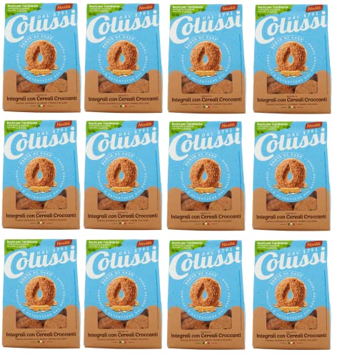 12x Colussi Integrali con Cereali Croccanti Biscotti con farina di frumento integrale e cereali croccanti Kekse mit Vollkornmehl und knusprigen Cerealien 300g Beutel von Colussi