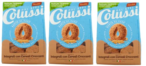 3x Colussi Integrali con Cereali Croccanti Biscotti con farina di frumento integrale e cereali croccanti Kekse mit Vollkornmehl und knusprigen Cerealien 300g Beutel von Colussi