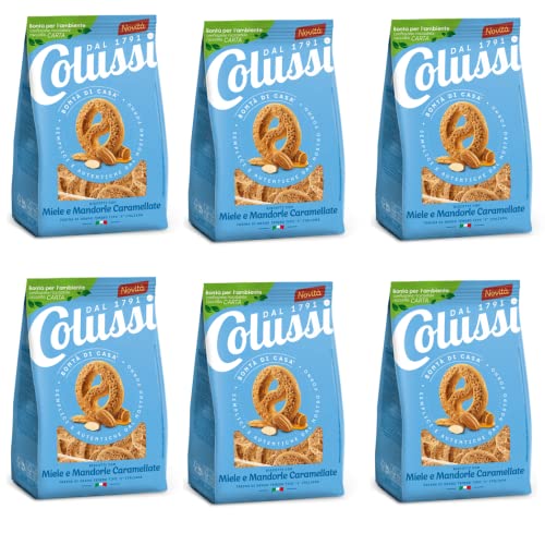 6x Colussi Biscotti Miele e Mandorle Caramellate Kekse mit Honig und karamellisierten Mandeln 300g von Colussi