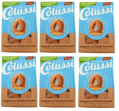 6x Colussi Integrali con Cereali Croccanti Biscotti con farina di frumento integrale e cereali croccanti Kekse mit Vollkornmehl und knusprigen Cerealien 300g Beutel von Colussi