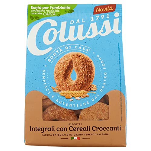 Colussi Integrali con Cereali Croccanti Biscotti con farina di frumento integrale e cereali croccanti Kekse mit Vollkornmehl und knusprigen Cerealien 300g Beutel von Colussi