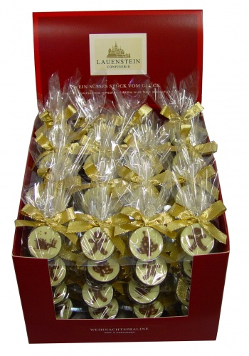 Display Weihnachts-Sahne-Trüffel in Cello+Schleife von Confiserie Burg Lauenstein GmbH