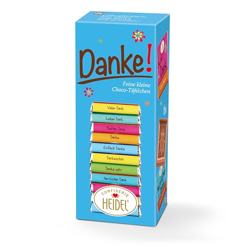 Heidel Danke Schokolade - Vollmilchschokolade Täfelchen 80g - 16 Stück Mini-Tafeln à 5g - Vielfältige Danksagungen - Exquisite Dankeschön Geschenke - Chocolate als individuellen Präsent von Confiserie Heidel