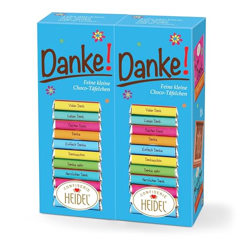 Heidel Danke Vollmilchschokolade Täfelchen 2x80g, pro Packung 16 Stück Mini-Tafeln à 5g, Vielfältige Danksagungen, Exquisite Geschenkidee von Confiserie Heidel