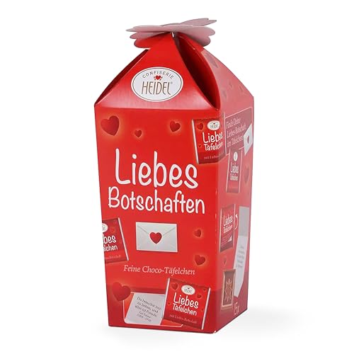 Heidel Liebesbotschaften - Vollmilchschokolade Täfelchen (75g) - 15 Stück Schokolade Mini-Tafeln - Vielfältige Liebesbotschaften - Exquisite Geschenkidee von Confiserie Heidel