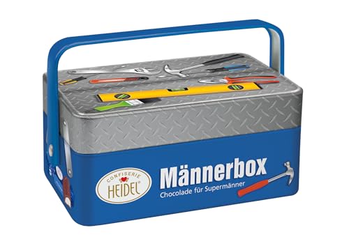 Heidel Männerbox Metalldose 86g - Gefüllt mit Vollmichschokolade Pralinen - Ideales Männergeschenk für Papa, Mann, Opa, Onkel oder Bruder - Lustige Überraschung am Vatertag, Männertag & Herrentag von Confiserie Heidel