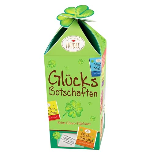 Heidel Minischokolade Glücksbotschaften - Edel Vollmilchschokolade Mini-Tafeln (75g) - 15 einzeln verpackte Täfelchen - Perfekte Schoko Aufmerksamkeit - Ideal als Dankeschön, zum Teilen & Verschenken von Confiserie Heidel